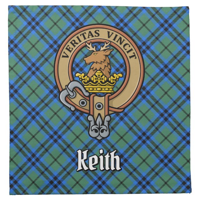 Clan Keith Crest over Tartan Cloth Napkin (Front)