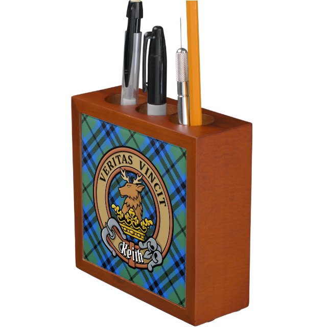 Clan Keith Crest over Tartan Desk Organizer (In Situ)