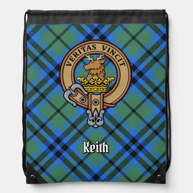Clan Keith Crest over Tartan Drawstring Bag (Front)