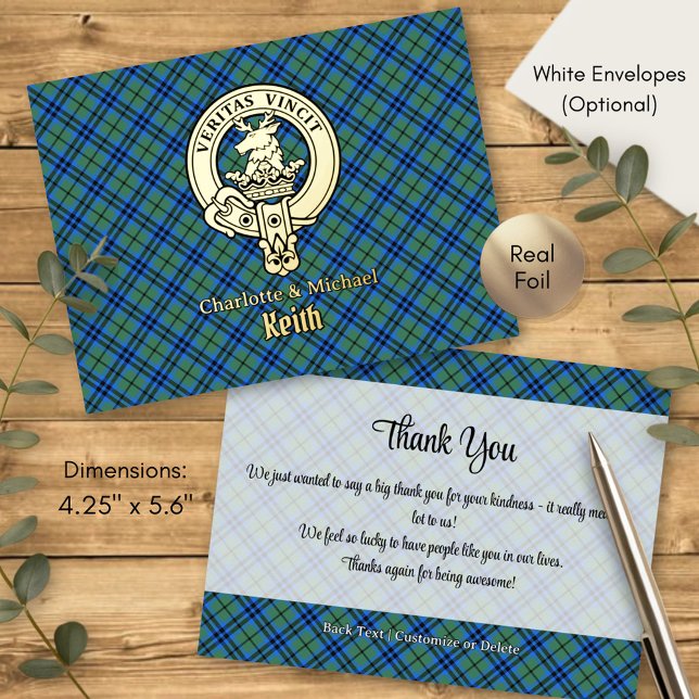 Clan Keith Crest over Tartan Foil Invitation Postcard (Creator Uploaded)