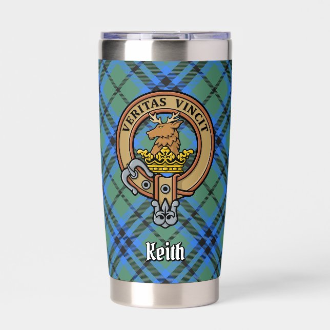 Clan Keith Crest over Tartan Insulated Tumbler (Front)