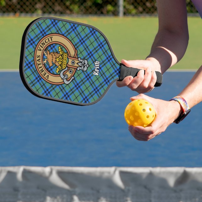 Clan Keith Crest over Tartan Keychain Pickleball Paddle (Insitu)