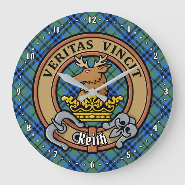 Clan Keith Crest over Tartan Large Clock (Front)