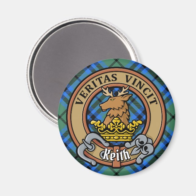Clan Keith Crest over Tartan Magnet (Front/Back)