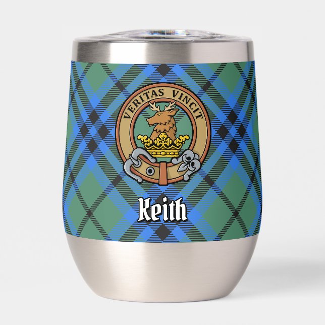 Clan Keith Crest over Tartan Thermal Wine Tumbler (Front)