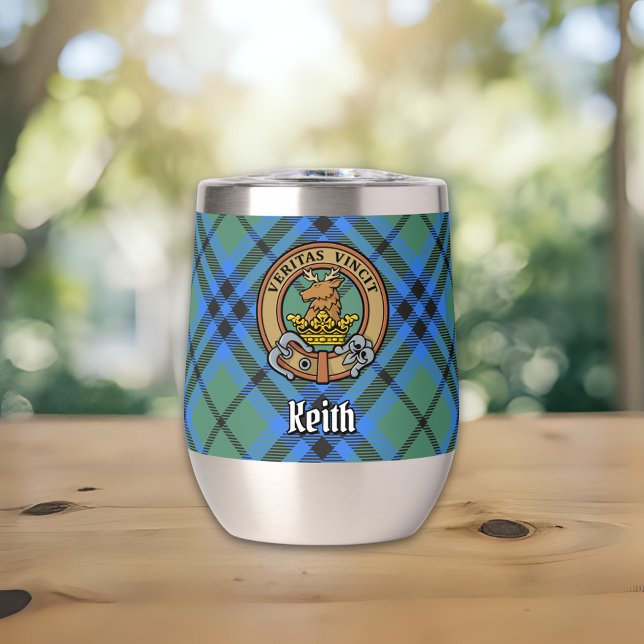Clan Keith Crest over Tartan Thermal Wine Tumbler (Creator Uploaded)