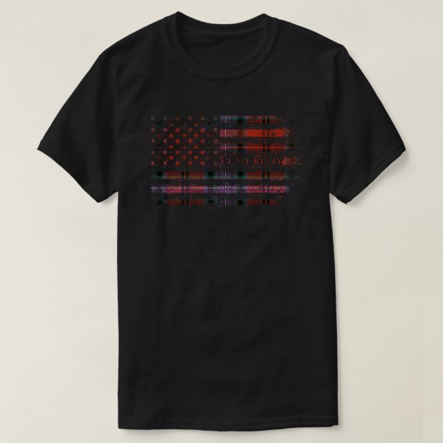 Clan Kelly of Sleat Red Scottish tartan US flag ki T-Shirt (Design Front)