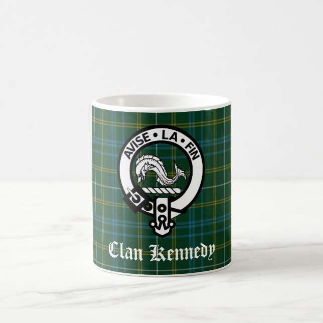Clan Kennedy Crest Badge & Tartan Coffee Mug (Center)