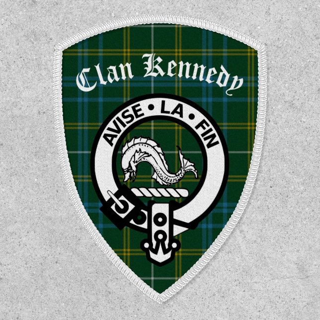 Clan Kennedy Crest Badge & Tartan Iron On Patch (Front)