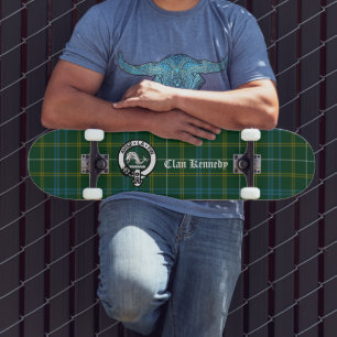 Clan Kennedy Crest Badge & Tartan Skateboard