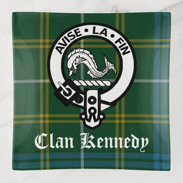 Clan Kennedy Crest Badge & Tartan Trinket Tray (Front)