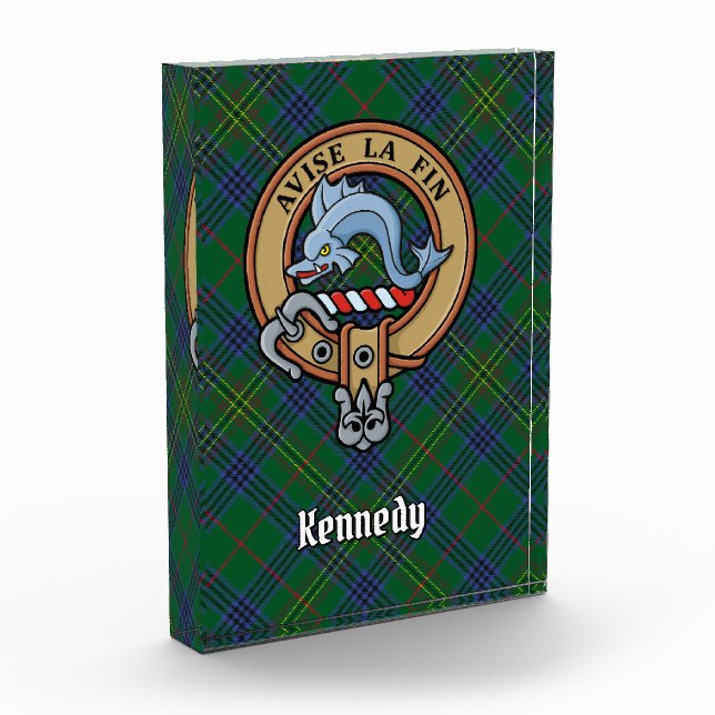 Clan Kennedy Crest over Tartan Acrylic Award (Left)