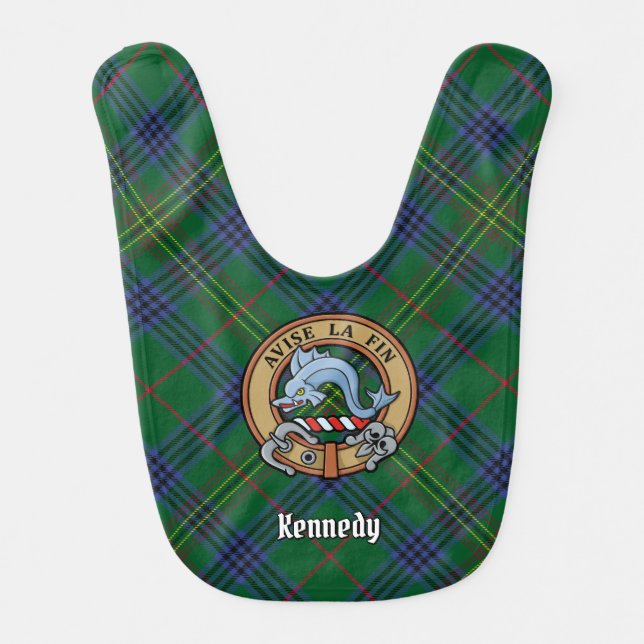 Clan Kennedy Crest over Tartan Baby Bib (Front)