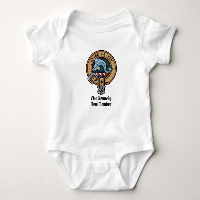 Clan Kennedy Crest over Tartan Baby Bodysuit (Front)