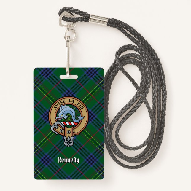 Clan Kennedy Crest over Tartan Badge (Front with Lanyard)