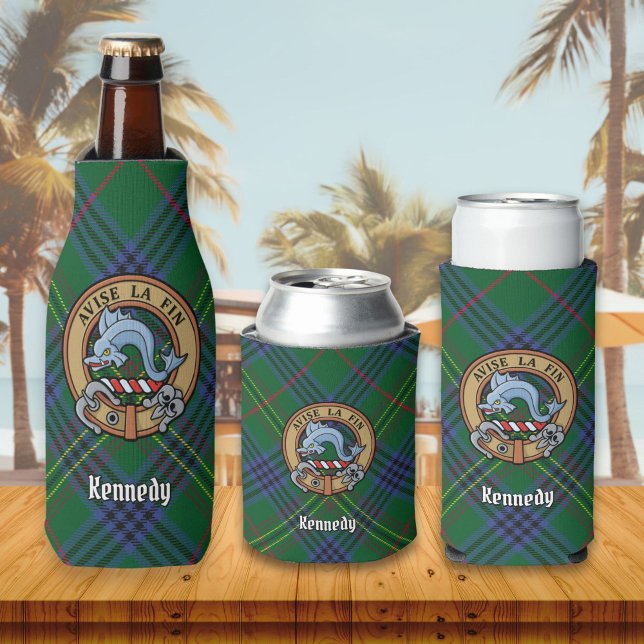 Clan Kennedy Crest over Tartan Bottle Cooler (Creator Uploaded)