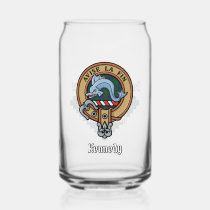 Clan Kennedy Crest over Tartan Can Glass