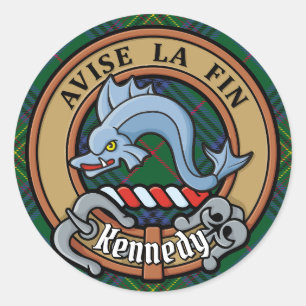 Clan Kennedy Crest over Tartan Classic Round Sticker