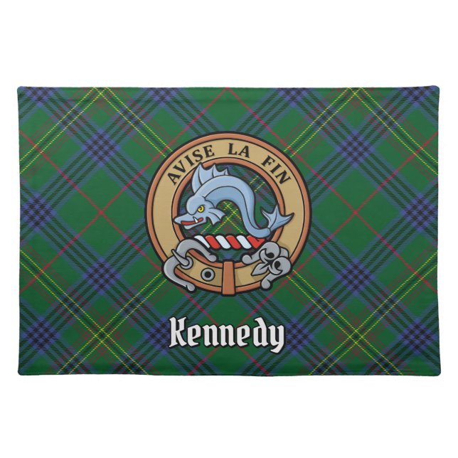 Clan Kennedy Crest over Tartan Cloth Placemat (Front)