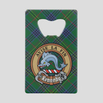 Clan Kennedy Crest over Tartan Credit Card Bottle Opener