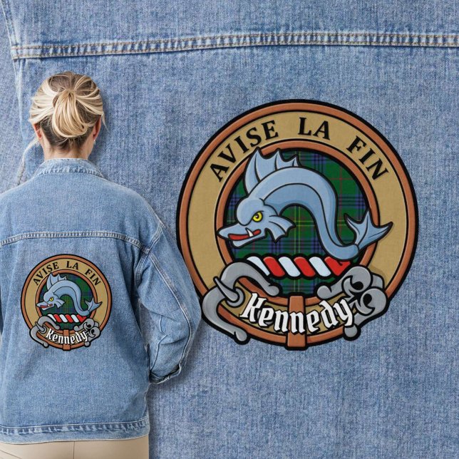 Clan Kennedy Crest over Tartan Denim Jacket (Creator Uploaded)