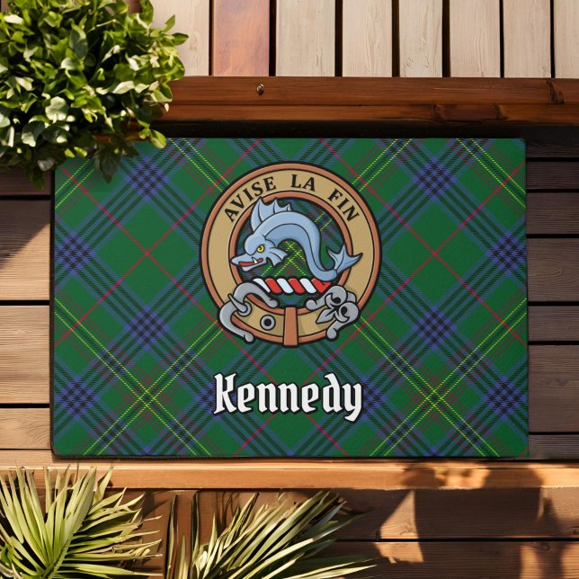 Clan Kennedy Crest over Tartan Doormat (Creator Uploaded)