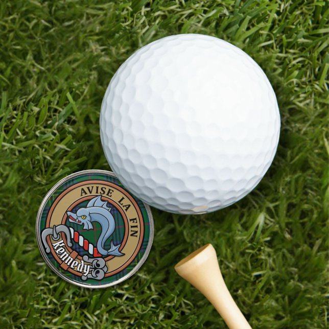 Clan Kennedy Crest over Tartan Golf Ball Marker (Creator Uploaded)