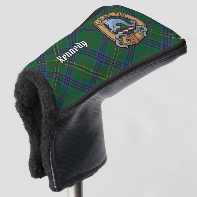 Clan Kennedy Crest over Tartan Golf Head Cover (3/4 Front)