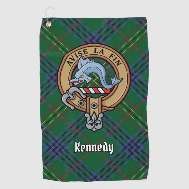 Clan Kennedy Crest over Tartan Golf Towel (Front)