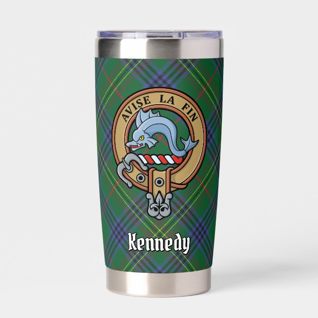 Clan Kennedy Crest over Tartan Insulated Tumbler (Front)