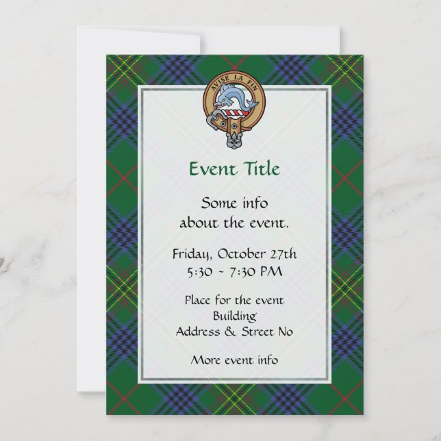Clan Kennedy Crest over Tartan Invitation (Front)