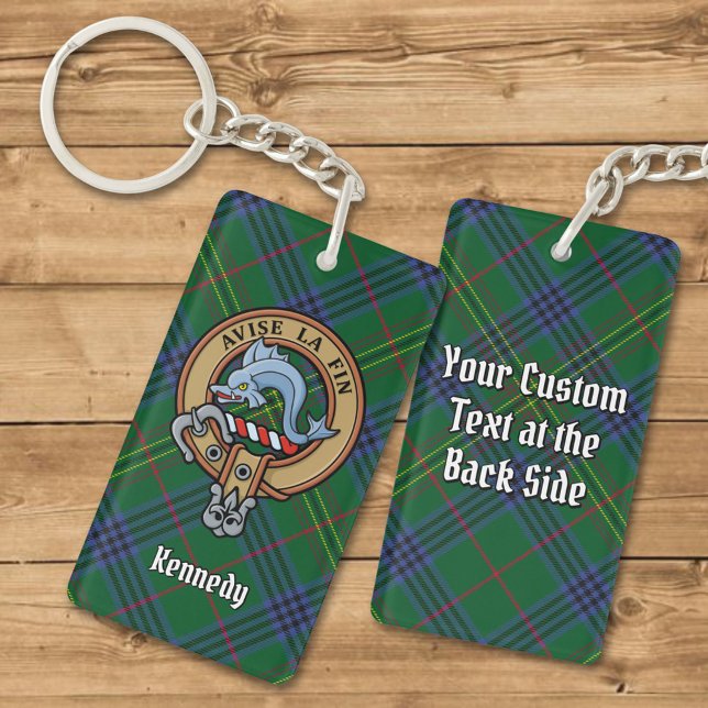 Clan Kennedy Crest over Tartan Keychain (Creator Uploaded)