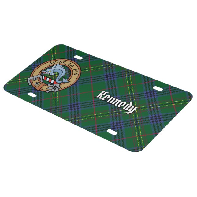 Clan Kennedy Crest over Tartan License Plate (Side)
