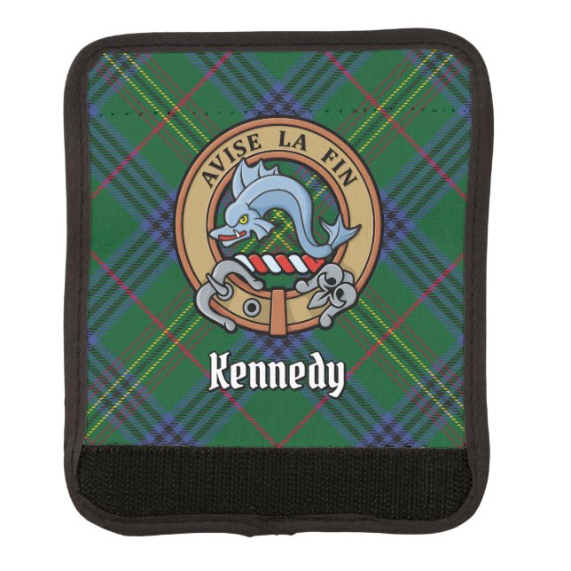 Clan Kennedy Crest over Tartan Luggage Handle Wrap (Front)