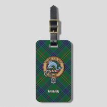 Clan Kennedy Crest over Tartan Luggage Tag