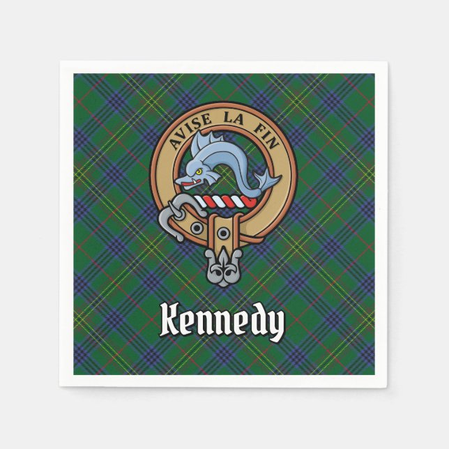 Clan Kennedy Crest over Tartan Napkins (Front)
