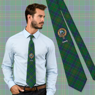 Clan Kennedy Crest over Tartan Neck Tie