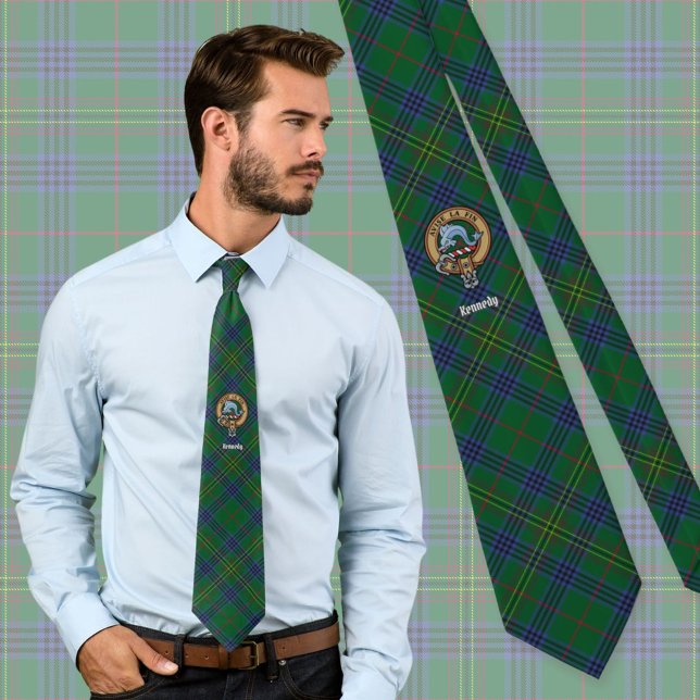 Clan Kennedy Crest over Tartan Neck Tie (Creator Uploaded)