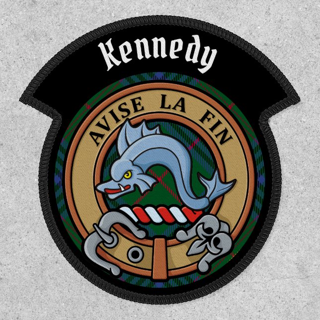 Clan Kennedy Crest over Tartan Patch (Front)