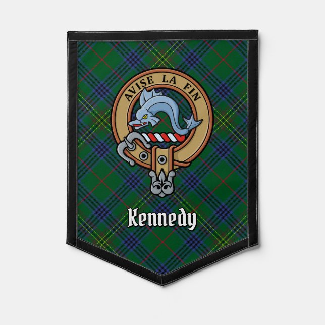 Clan Kennedy Crest over Tartan Pennant (Front)