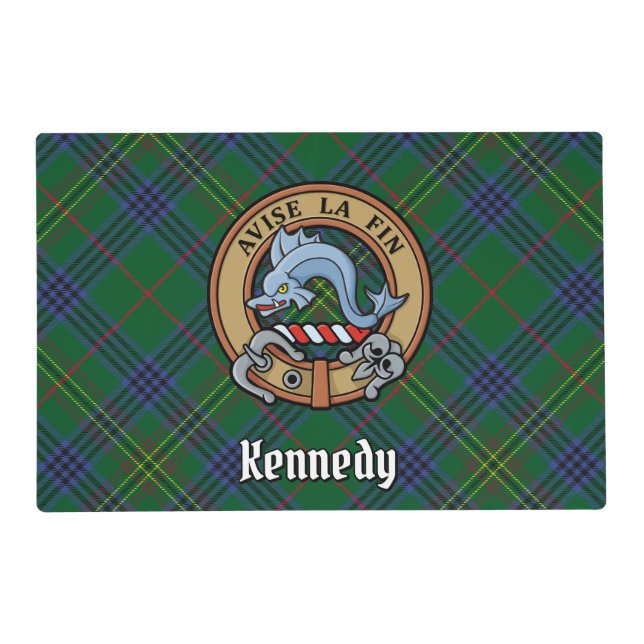 Clan Kennedy Crest over Tartan Placemat (Front)