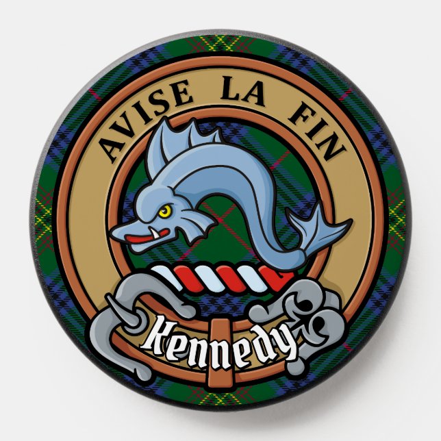 Clan Kennedy Crest over Tartan PopSocket (Popsocket)