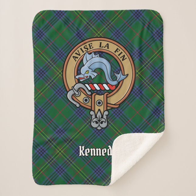 Clan Kennedy Crest over Tartan Sherpa Blanket (Front)