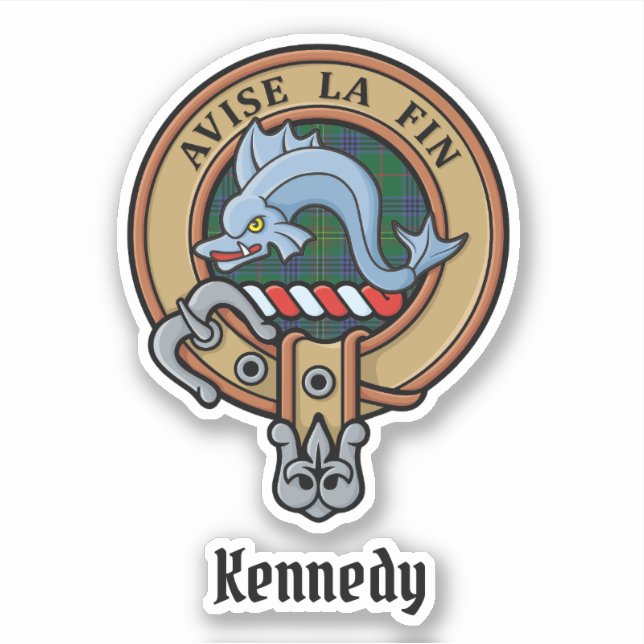Clan Kennedy Crest over Tartan Sticker (Front)