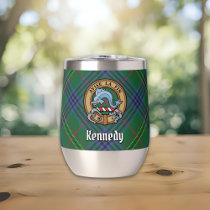 Clan Kennedy Crest over Tartan Thermal Wine Tumbler
