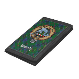 Clan Kennedy Crest over Tartan Trifold Wallet
