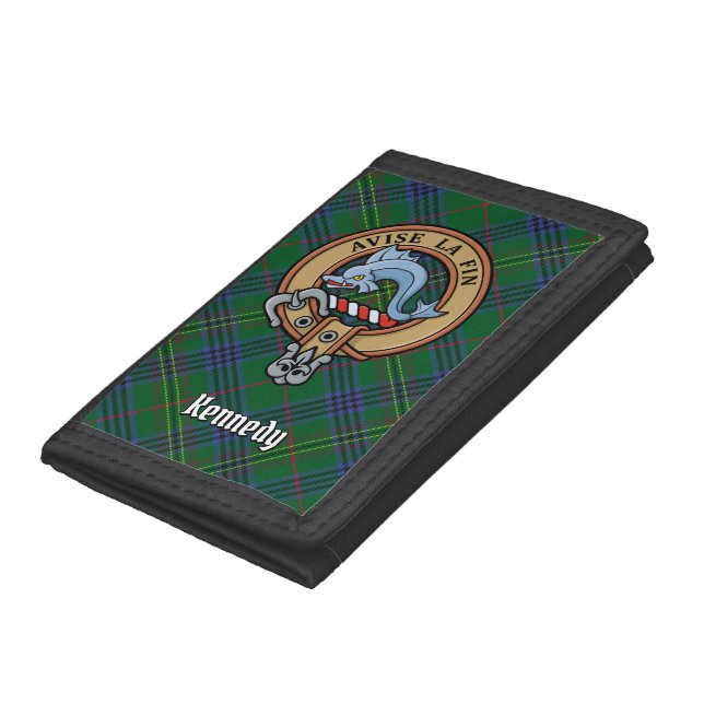 Clan Kennedy Crest over Tartan Trifold Wallet (Bottom)