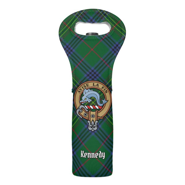 Clan Kennedy Crest over Tartan Wine Bag (Front)