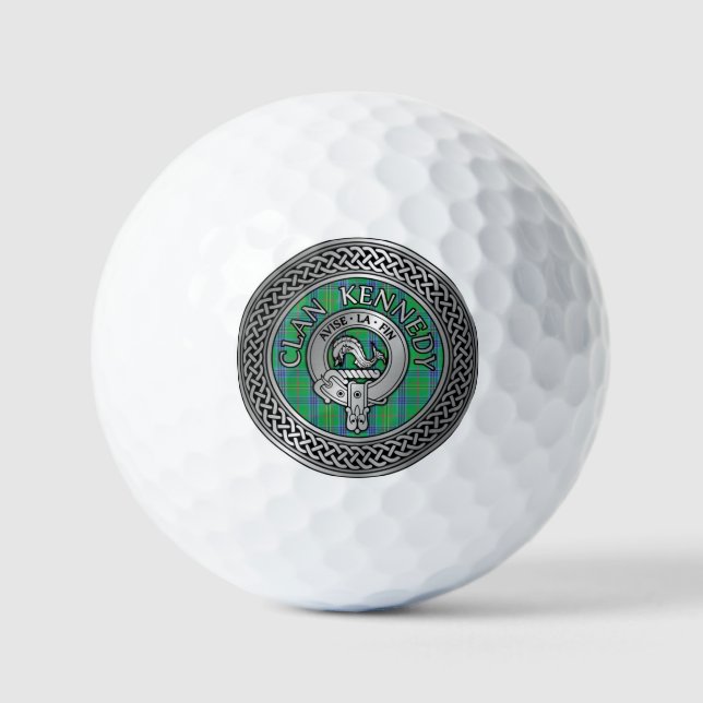 Clan Kennedy Crest & Tartan Knot Golf Balls (Front)