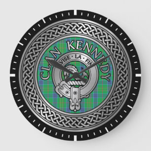 Clan Kennedy Crest & Tartan Knot Large Clock
